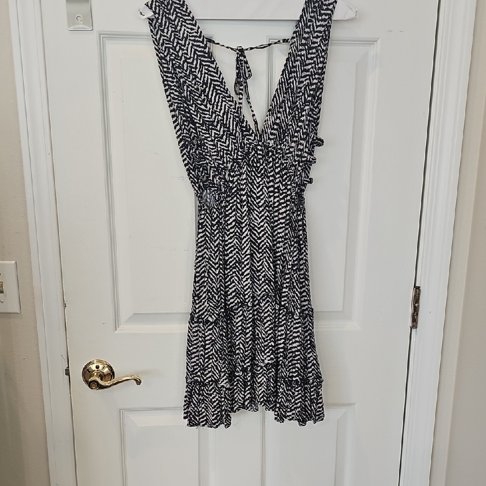 Mahina Black and White Smocked Backless Sundress